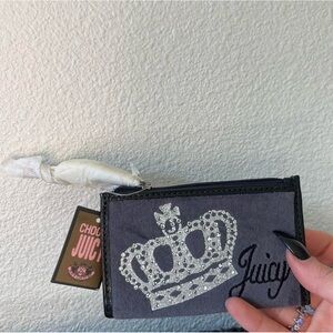 2000s Juicy Couture gray and black velour card wallet
